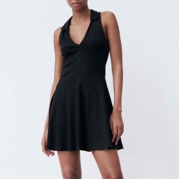 Zara ribbed lapel collared dress - Picture 1 of 7